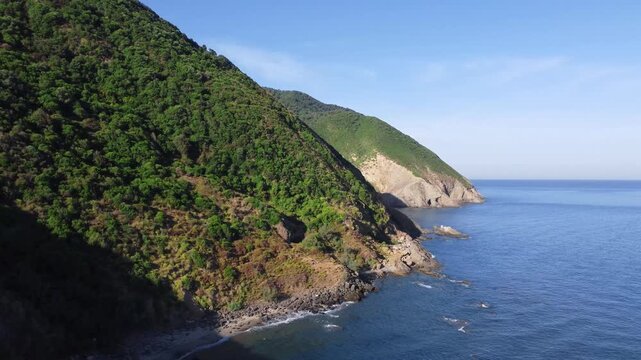 Aerial view of fantastic blue sea background. Mediterranean Sea, Europe. Beauty world, Blue horizon where the cloudless sky and the blue sea converge., view of Mediterranean sea in Jijel Algeria