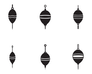 Collection of Fishing Bobbers and Floats in Simple Black and White Minimalist Style Perfect for Design Projects