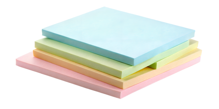 sticky note pack in pastel colors on transparent background