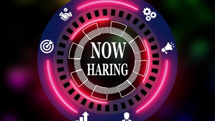 Business, Technology, Internet and network concept. NOW HIRING inscription, modern technology business concept.