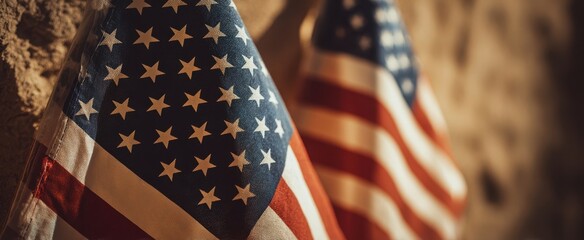 The American flags displaying pride and heritage in a vintage setting.