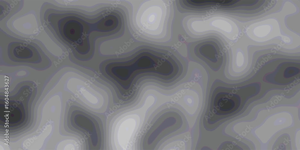 Poster abstract topographic contour map depicting land elevation variations in shades of grey with a layere