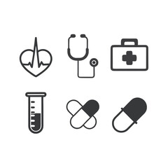 Medical Icons Heartbeat Stethoscope First Aid Kit Test Tube Pills health healthcare