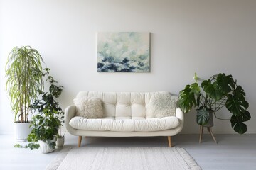 Modern Living Room with Plants and Sofa.