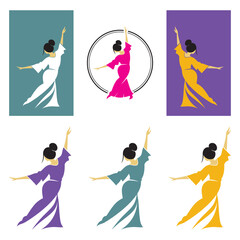 Fully editable vector illustration of a dancing girl in a traditional dress