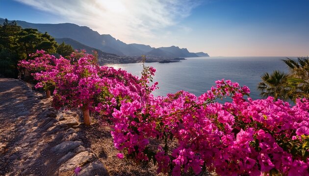 blooming bougainvillea vines on buyukada island adalar turkiye