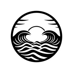 Sunset ocean waves clean black silhouette