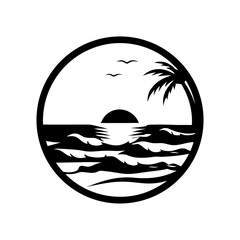Sunset ocean waves clean black silhouette
