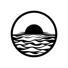 Sunset ocean waves clean black silhouette