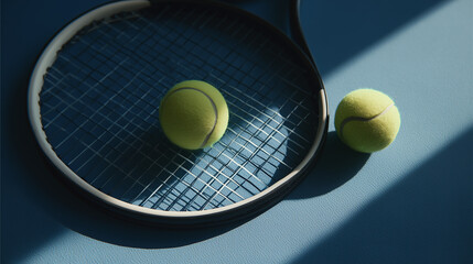 Tennis Racket and Balls on a Sunlit