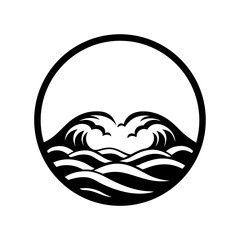 Sunset ocean waves clean black silhouette