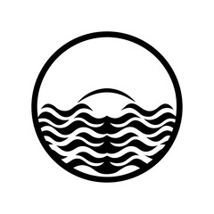 Sunset ocean waves clean black silhouette