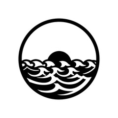Sunset ocean waves clean black silhouette