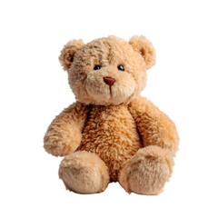Obraz premium Adorable fluffy light brown teddy bear sitting down looking forward with a soft expression isolated on transparent background