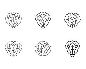 Collection of Lettuce Head Outlines in Minimalist Style for Healthy Eating and Gardening Illustrations