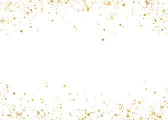 Elegant gold glitter frame made of scattered sparkling dots. Decorative festive border with shimmering golden splashes