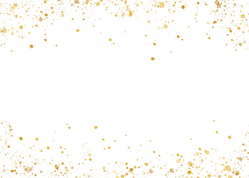 Elegant gold glitter frame made of scattered sparkling dots. Decorative festive border with shimmering golden splashes