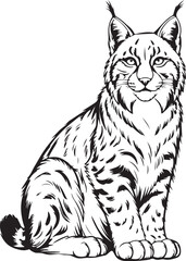 Obraz premium Detailed Lynx Illustration: Wildlife Portrait in Black and White Line Art Style Vector