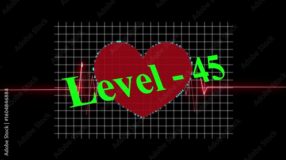 Poster abstract glowing level - 45 icon combined with heartbeat love symbol and neon pulse line animation f