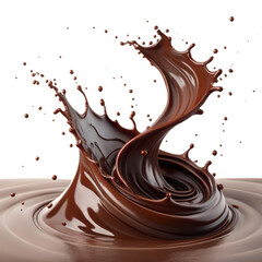 Dynamic chocolate splash with droplets isolated on transparent background