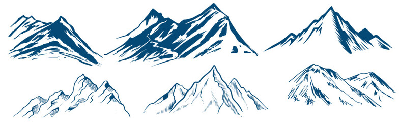 Vector Mountains on a white background. Hand drawn Mountains outline vector illustration