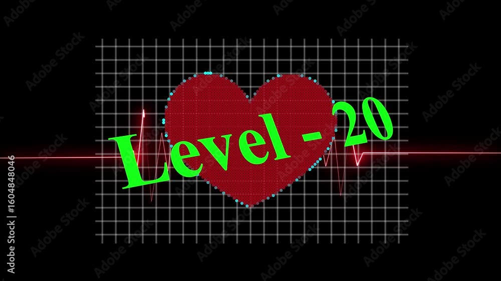 Poster abstract glowing level - 20 icon combined with heartbeat love symbol and neon pulse line animation f