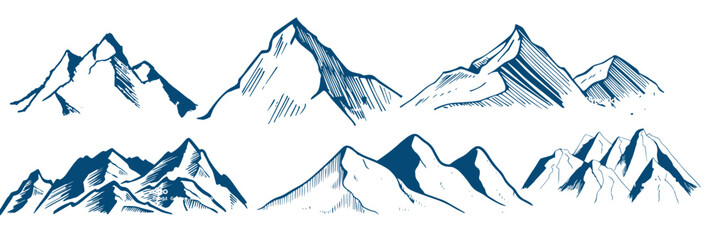 Vector Mountains on a white background. Hand drawn Mountains outline vector illustration