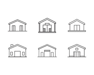 Collection of Outline Icons Representing Different Styles of Buildings Warehouses and Storage Facilities for Various Design Projects