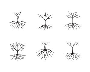 Collection of Plant and Root Icons Representing Growth Development and Connectedness in a Clean Minimalist Style on White