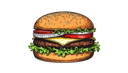 Hand-drawn illustration of a cheeseburger