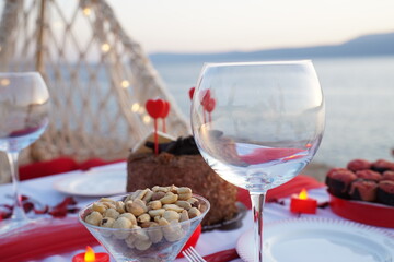 romantic decoration on the beach for birthday