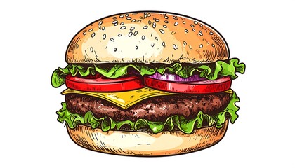 Hand-drawn illustration of a hamburger