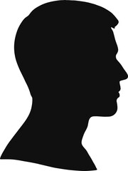 Black silhouette of man's head in profile, isolated on white, side view portrait, vector artwork, minimalist design for creative use