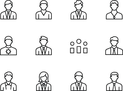 Collection of simple line art icons representing diverse people in business attire