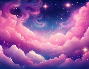 mystical pink clouds swirling with twinkling stars in a dreamy sky ethereal background
