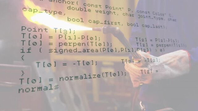 Metalworker igniting torch flame and advancing animated C++ internet request code for HTTP handling