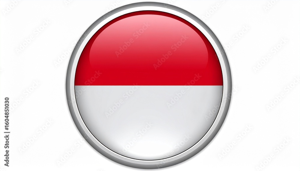 Poster glossy button of the indonesian flag featuring a red and white color scheme on a white background
