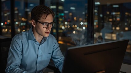 Late Evening Analyst Working on Reports 