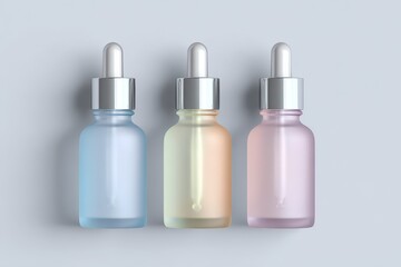 Three Pastel-Colored Glass Dropper Bottles.