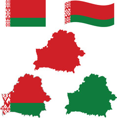 Belarus flag and map set. Belarus flag in official colours .Independence day 3 July , map ,rectangle and waved shaped Belarus
