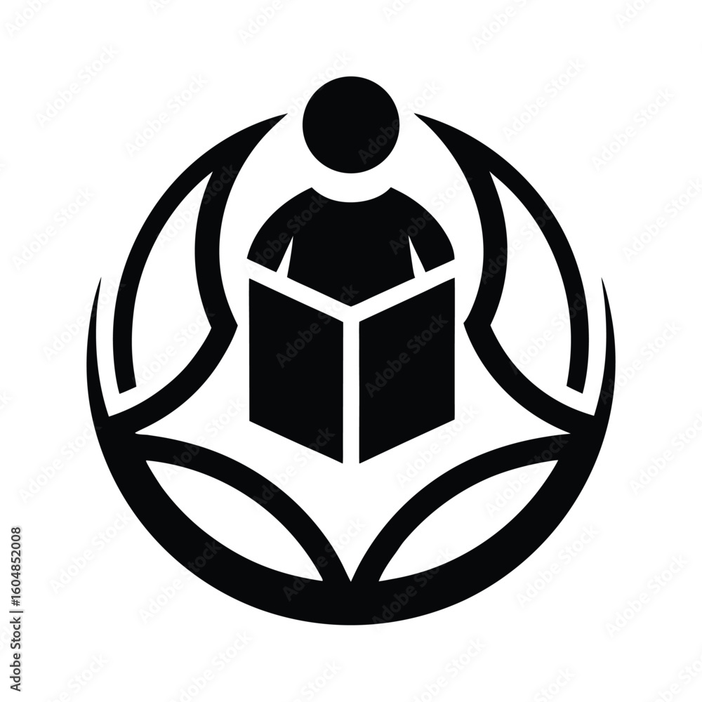 Aufkleber silhouette a person reading a book within a circular abstract symbol vector