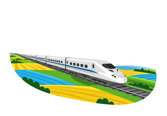 Sleek Modern High-Speed Train Traveling on Railway Tracks Vector Illustration.