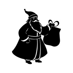 santa claus with a gift bag vector art silhouette