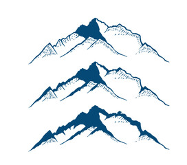 Vector Mountains on a white background. Hand drawn Mountains outline vector illustration