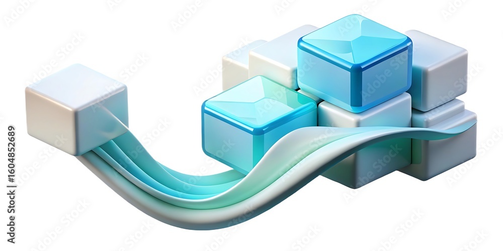 Fototapete abstract cubes and flowing lines isolated on white background