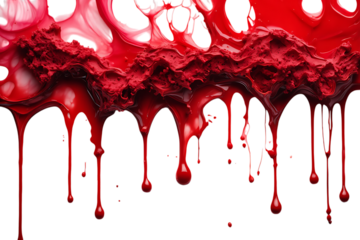 Red blood dripping down on a transparent background