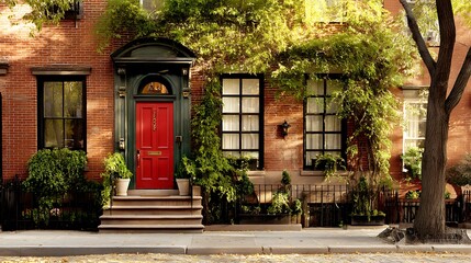 A Charming Red-Door Townhouse in a Picturesque Urban Setting