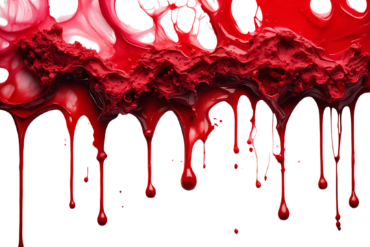 Red blood dripping down on a transparent background