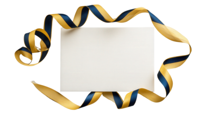 Blank Greeting Card with Ribbon: A flat lay of a blank greeting card with a ribbon, symbolizing celebration, isolated on a Transparent background, PNG file.