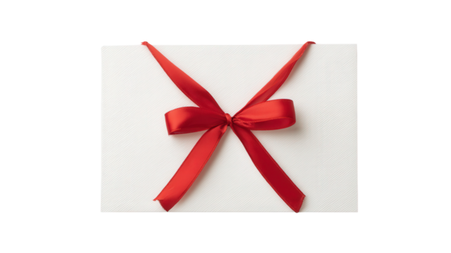 Blank Greeting Card with Ribbon: A flat lay of a blank greeting card with a ribbon, symbolizing celebration, isolated on a Transparent background, PNG file.